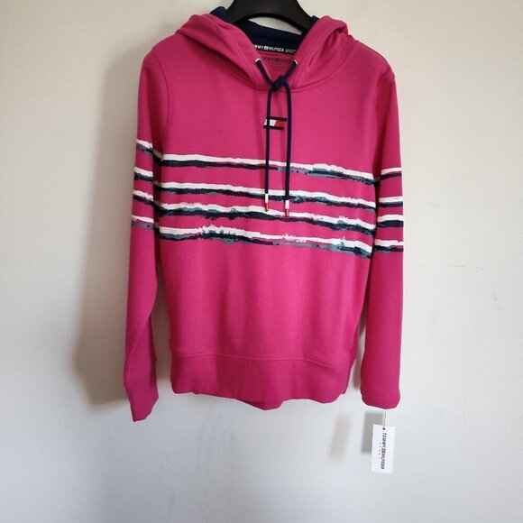 Ladies SZ S Tommy Hilfiger Pink Stripe Classic Hoodie - Picture 1 of 3